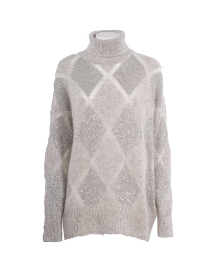 Shop BRUNELLO CUCINELLI  Pull: Brunello Cucinelli maglia Dazzling Argyle in lana e mohair.
Collo camino.
Spalla abbassata.
Manica ampia.
Lavorazione speciale.
Composizione: 60% LANA, 40% MOHAIR. 
Made in Italy.. MCM518803-CXL37